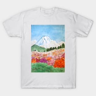 flowers and Mount Fuji Japanese Woodblock arts T-Shirt